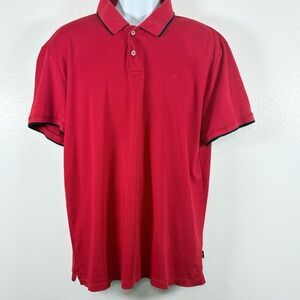 Calvin Klein Liquid Touch Bold Red Polo Shirt Black Trim Short Sleeve SzXL